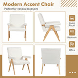 Mid Century Modern Accent Chair with Rubber Wood Frame and Padded Armrests-White