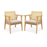 Mid Century Modern Accent Chairs Set of 2 with Breathable Rattan Back-Natural