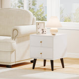 Mid Century Modern Bedside Table Nightstand with Golden Knobs and Raised Support Legs-White