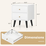 Mid Century Modern Bedside Table Nightstand with Golden Knobs and Raised Support Legs-White
