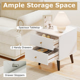 Mid Century Modern Bedside Table Nightstand with Golden Knobs and Raised Support Legs-White