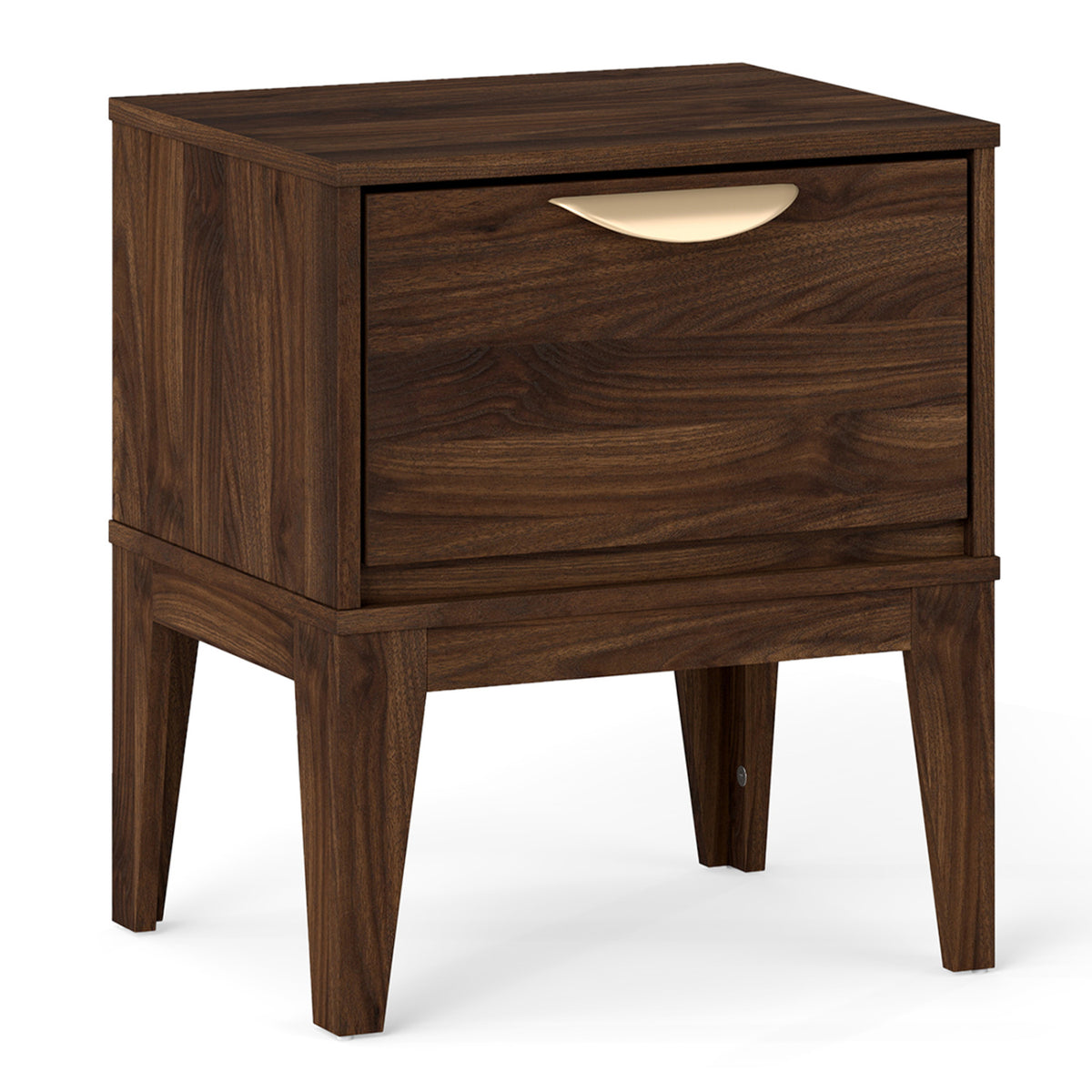 Mid Century Modern Bedside Table with Drawer and Tapered Support Feet for Bedroom-Walnut