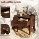 Mid Century Modern Bedside Table with Drawer and Tapered Support Feet for Bedroom-Walnut