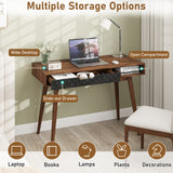 Mid-Century Modern Computer Desk with Drawer and Open Compartment-Brown