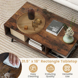 Mid Century Modern Rectangle Coffee Table 2-Tier Accent Table with 2 Open Compartments
