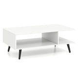 Mid Century Modern Rectangle Coffee Table 2-Tier Accent Table with 2 Open Compartments