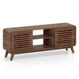 Mid Century Modern Entertainment Center with Grille-style Sliding Doors for Living Room-Walnut