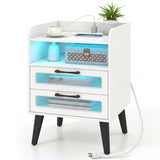 Mid Century Modern Nightstand with Charging Station and LED Lights