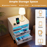 Mid Century Modern Nightstand with Charging Station and LED Lights