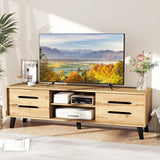Mid Century Modern TV Stand with Sliding Doors and Cable Hole for 65 Inch TVs-Natural