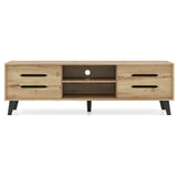 Mid Century Modern TV Stand with Sliding Doors and Cable Hole for 65 Inch TVs-Natural