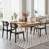 Mid Century Rattan Dining Chairs Set of 2 with Rattan Back and Solid Wood Frame