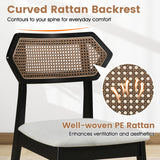 Mid Century Rattan Dining Chairs Set of 2 with Rattan Back and Solid Wood Frame