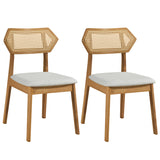Mid Century Rattan Dining Chairs Set of 2 with Rattan Back and Solid Wood Frame