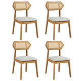 Mid Century Rattan Dining Chairs Set of 4 with Rattan Back