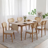 Mid Century Rattan Dining Chairs Set of 4 with Rattan Back