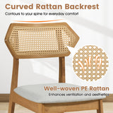 Mid Century Rattan Dining Chairs Set of 4 with Rattan Back