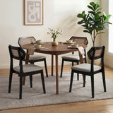 Mid Century Rattan Dining Chairs Set of 4 with Rattan Back