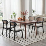 Mid Century Rattan Dining Chairs Set of 4 with Rattan Back