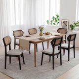 Mid Century Rattan Dining Chairs Set of 4 with Rattan Back