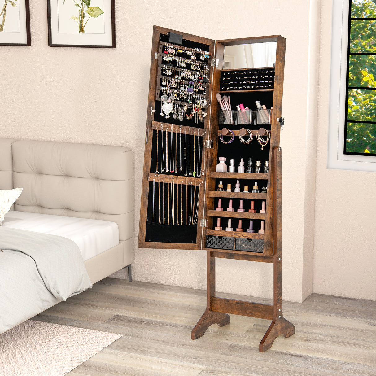 Mirror Jewelry Cabinet with 20 Warm Lights and 4 Tilt Angles