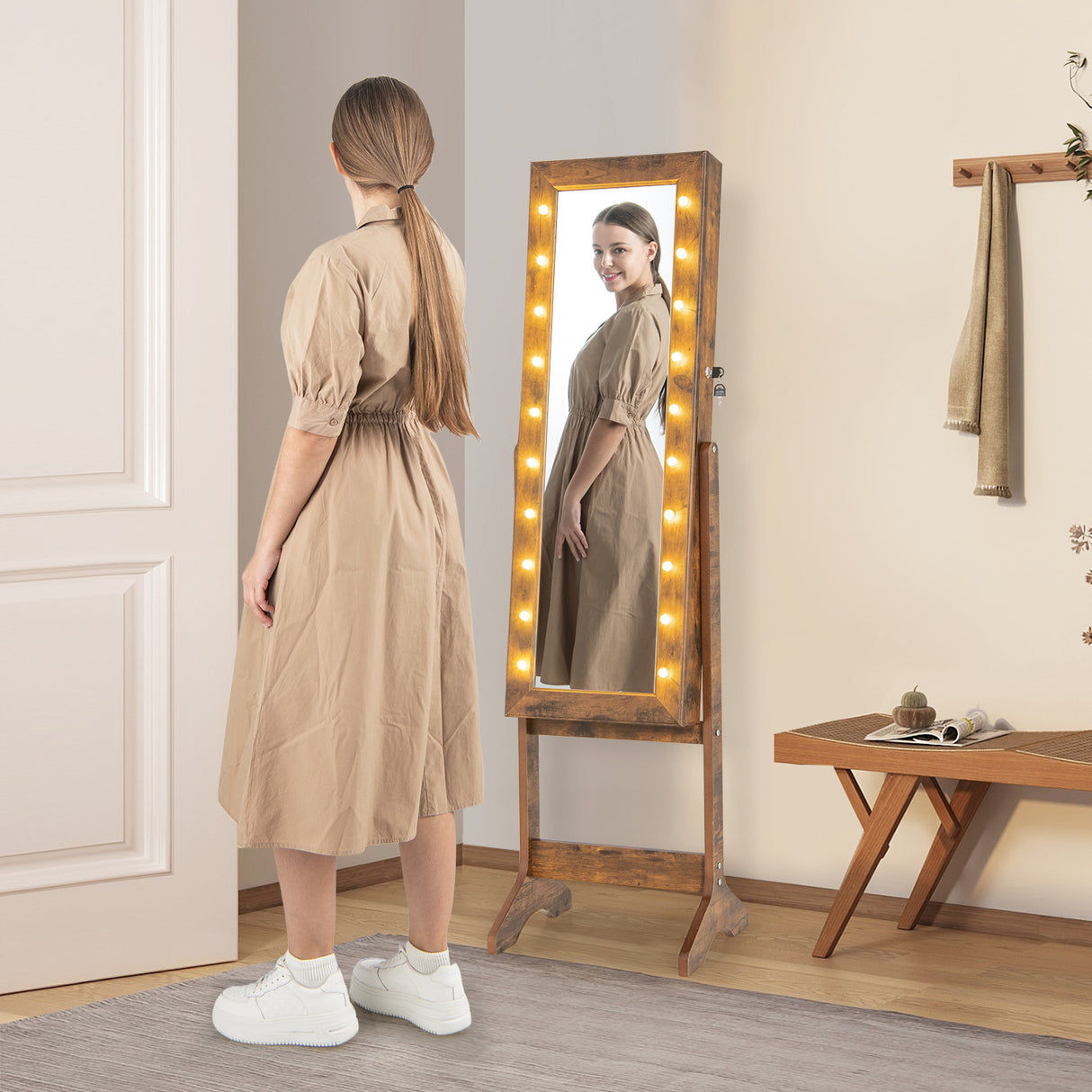 Mirror Jewelry Cabinet with 20 Warm Lights and 4 Tilt Angles