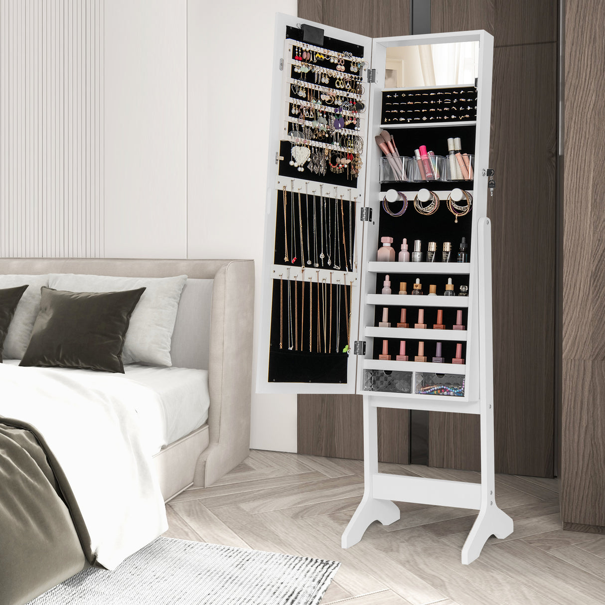 Mirror Jewelry Cabinet with 20 Warm Lights and 4 Tilt Angles