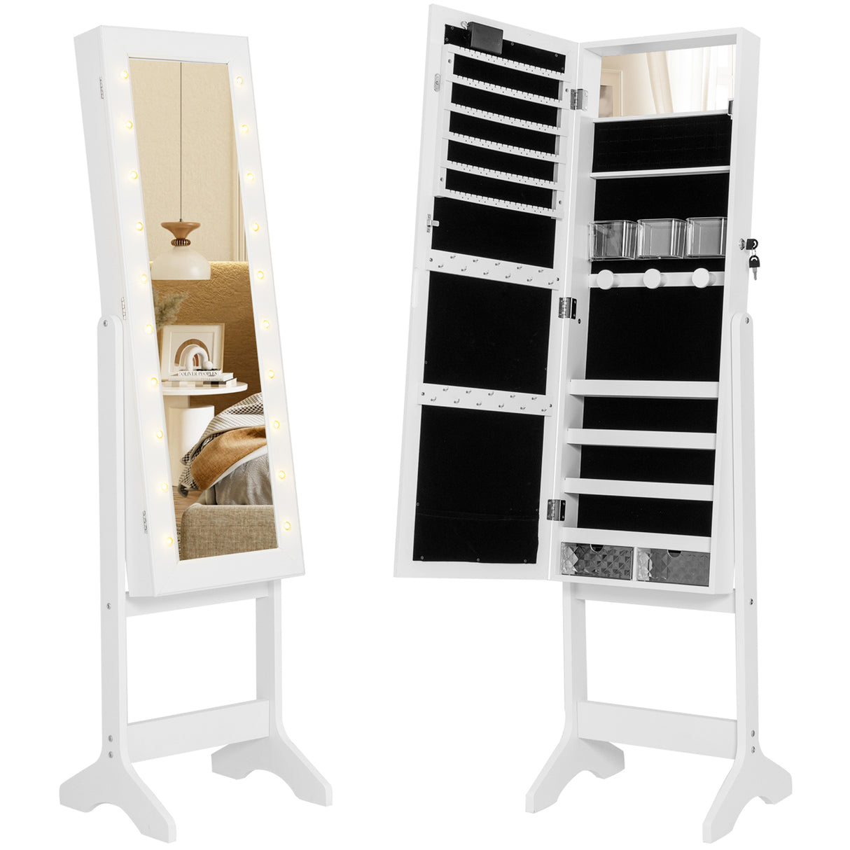 Mirror Jewelry Cabinet with 20 Warm Lights and 4 Tilt Angles