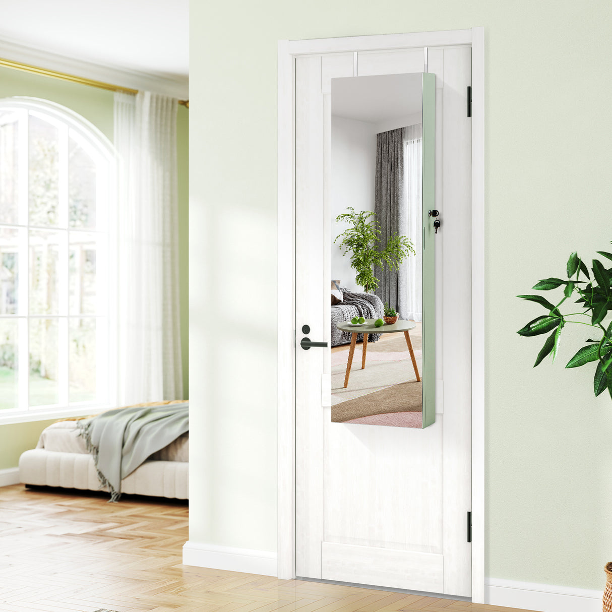 Wall and Door Mounted Mirrored Jewelry Cabinet with Lights