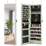 Wall and Door Mounted Mirrored Jewelry Cabinet with Lights