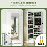 Wall and Door Mounted Mirrored Jewelry Cabinet with Lights