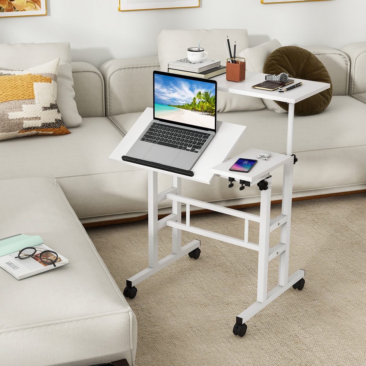 Mobile Standing up Desk Adjustable Computer Desk Tilting Workstation