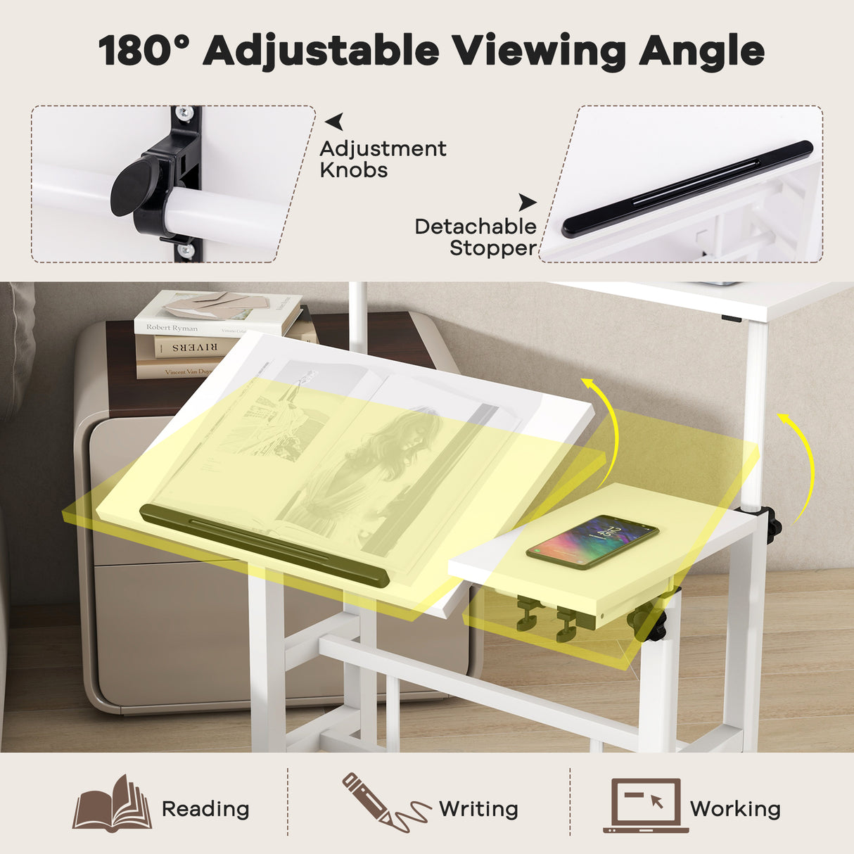 Mobile Standing up Desk Adjustable Computer Desk Tilting Workstation