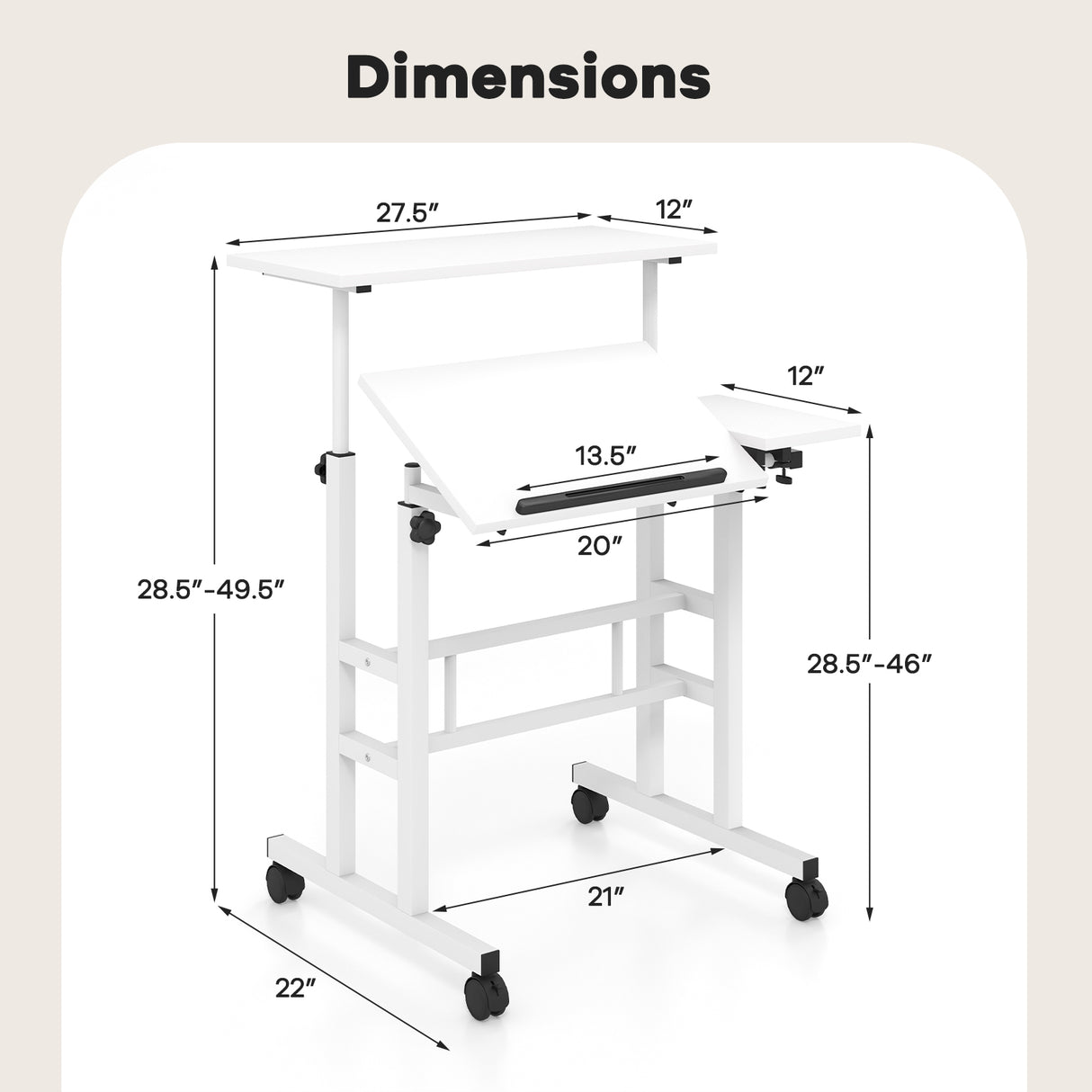 Mobile Standing up Desk Adjustable Computer Desk Tilting Workstation