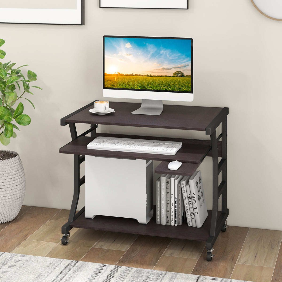 Mobile Computer Desk with Keyboard Tray Mouse Tray and Sh... – Moogdesk