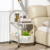 2-Tier Mobile Glass Coffee Table with Bear Pattern