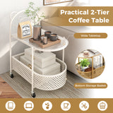 2-Tier Mobile Glass Coffee Table with Bear Pattern
