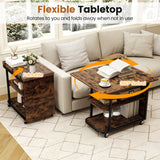 Mobile Night Stand with Foldable Swivel Top and 2-Tier Shelf for Small Spaces