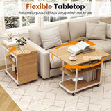 Mobile Night Stand with Foldable Swivel Top and 2-Tier Shelf for Small Spaces