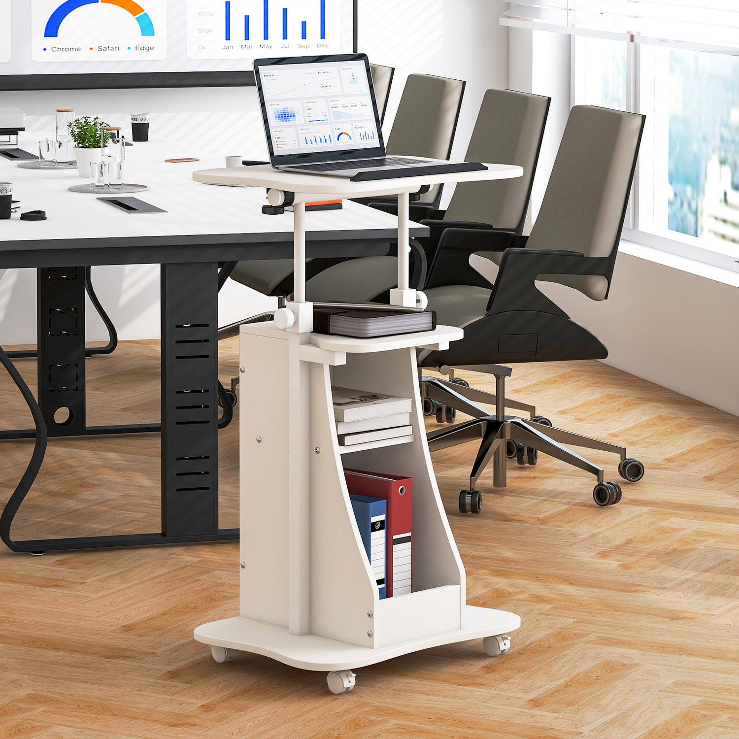 Sit-to-Stand Laptop Desk Cart Height Adjustable with Storage