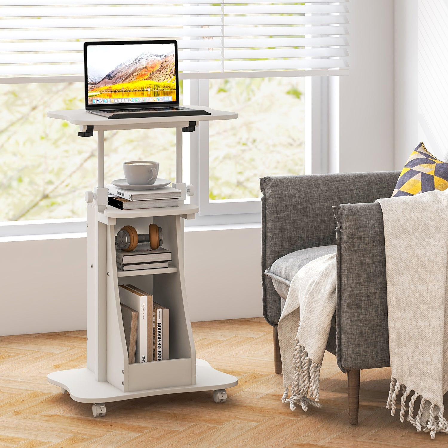 Sit-to-Stand Laptop Desk Cart Height Adjustable with Storage