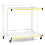 Mobile Side Table 2-Tier Rolling End Table with Open Shelves & Golden Trimmed Edges-White