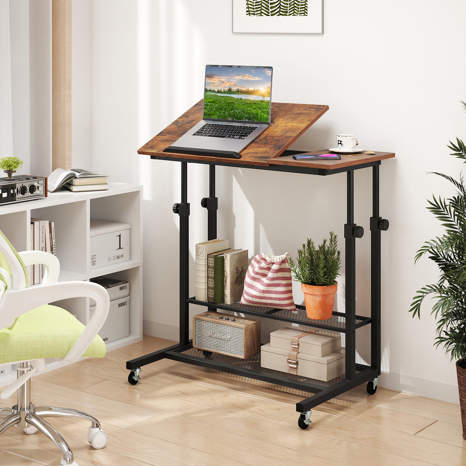 Mobile Stand up Desk Height Adjustable Standing Table with Tilting Tabletop
