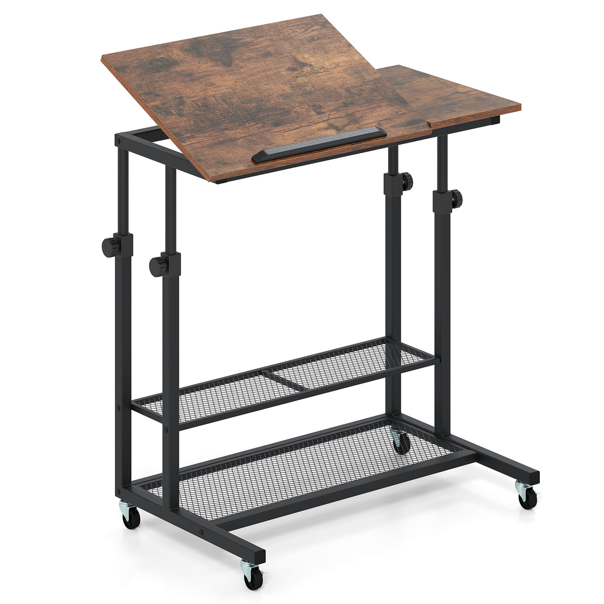 Mobile Stand up Desk Height Adjustable Standing Table with Tilting Tabletop