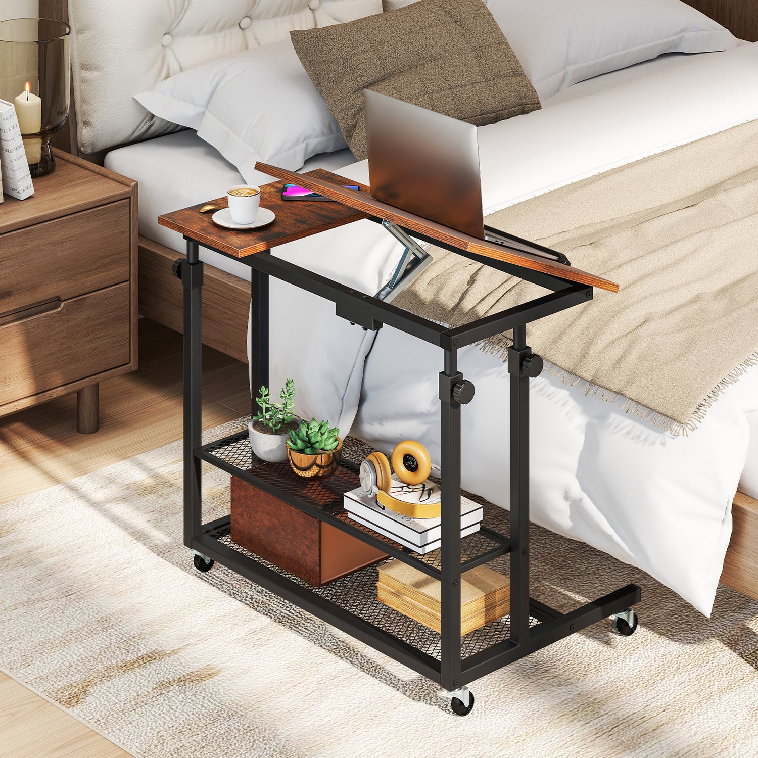 Mobile Stand up Desk Height Adjustable Standing Table with Tilting Tabletop