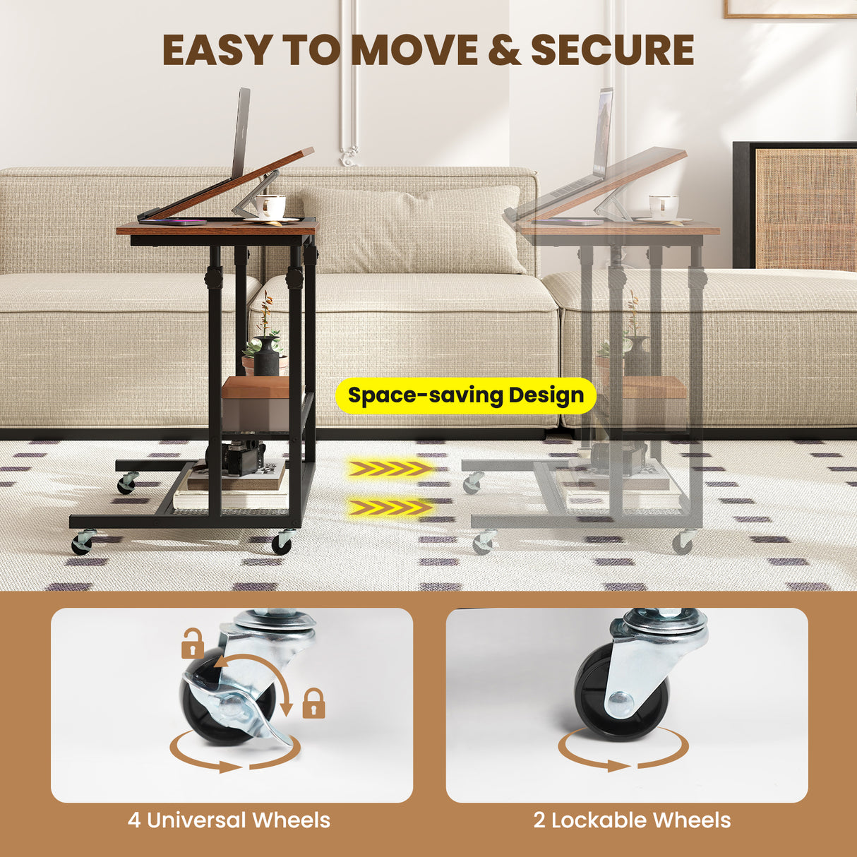 Mobile Stand up Desk Height Adjustable Standing Table with Tilting Tabletop