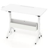 Mobile Standing Desk Height Adjustable Rolling Laptop Desk with Cup Holder Storage Basket
