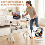 Mobile Standing Desk Height Adjustable Rolling Laptop Desk with Cup Holder Storage Basket