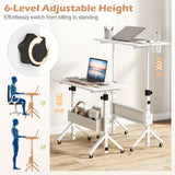 Mobile Standing Desk Height Adjustable Rolling Laptop Desk with Cup Holder Storage Basket