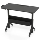 Mobile Standing Desk Height Adjustable Rolling Laptop Desk with Cup Holder Storage Basket